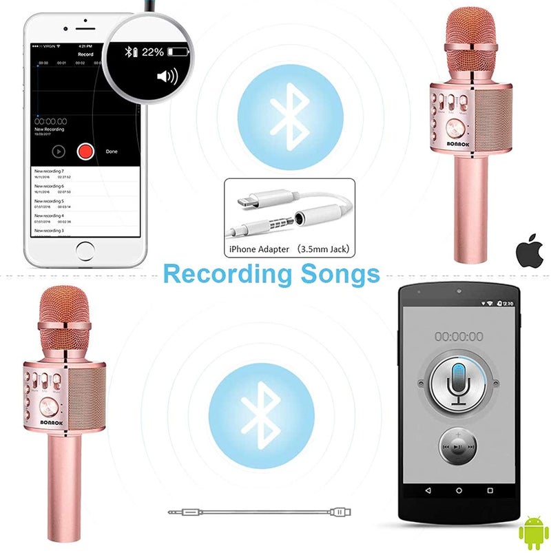 BONAOK Wireless Bluetooth Karaoke Microphone, 3-in-1 Portable Handheld Mic Speaker Machine for All Smartphones,Gifts to Girls, Boys Kids Adults All Age Q37(Champagne) - Image 3